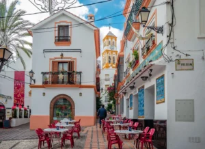 Charming narrow streets and white houses in Marbella Old Town Casco Antiguo
